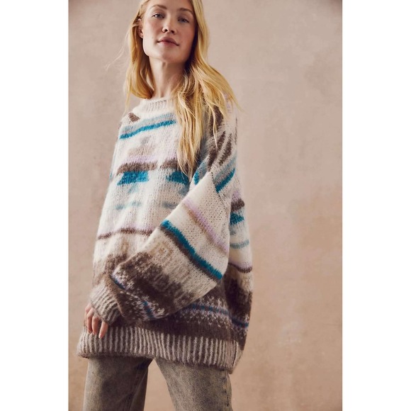 Free People Classic is the‎ Sunset Sweater Oversized Small Alpaca Glaicer Combo - Picture 1 of 8